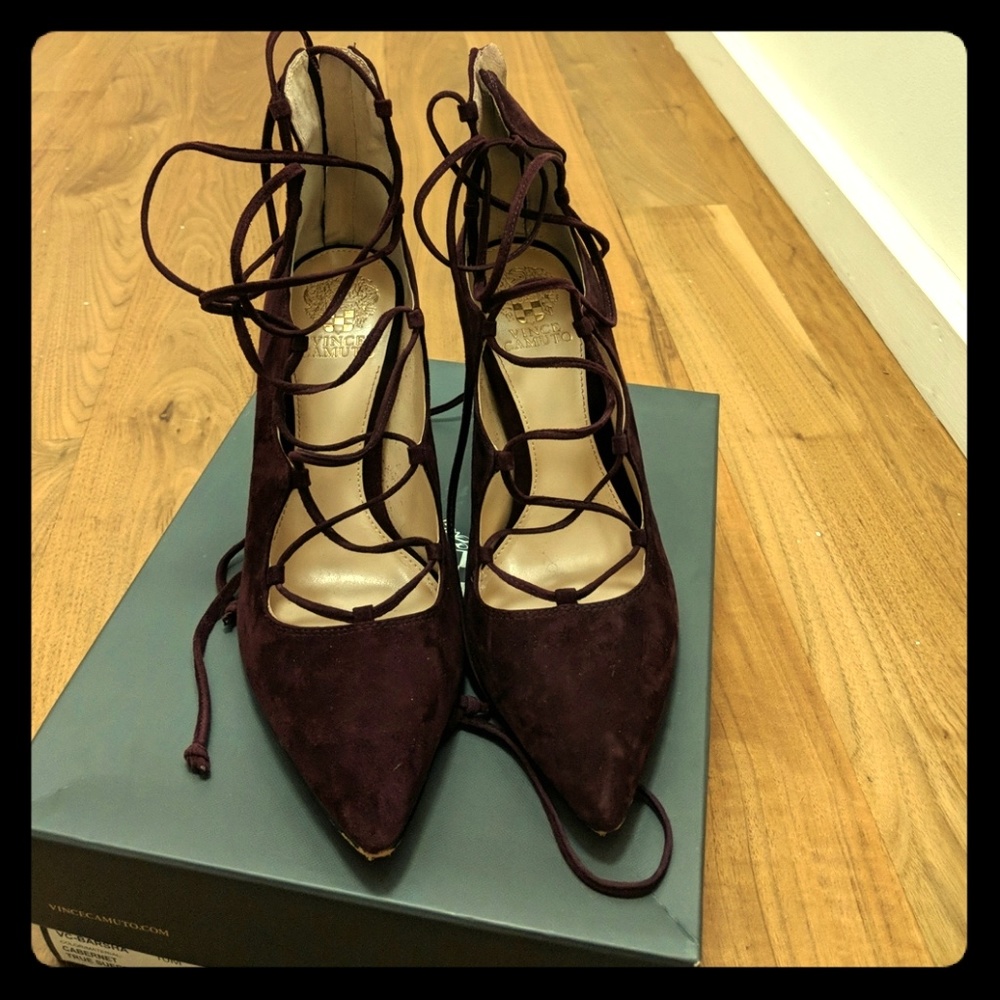 Vince camuto lace up suede pumps